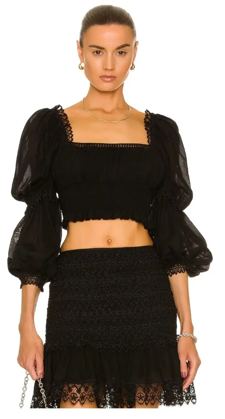 Charo Ruiz Ibiza Daphne Black Lace Crop Top Size S